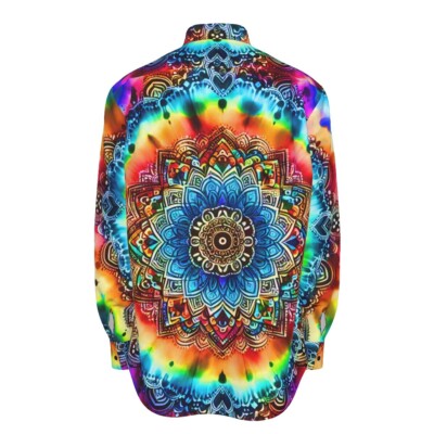 Tie Dye Cotton Mens Shirt Psychedelic Big Man Mandala Bullseye Long Sleeves Gift