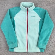 Columbia Jacket Youth Large 14/16 Green Sweater Full Zip Fleece Girls Mock Neck