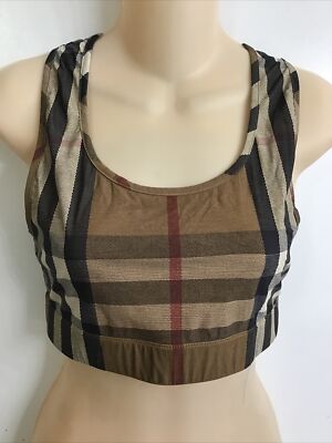 Burberry Tank Top Plaid Stretch Crop Razorback Nylon Blend