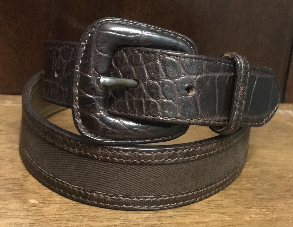 Talbots Womens L Brown Croc Emb Leather Belt Made Italy 1-3  display picture 2