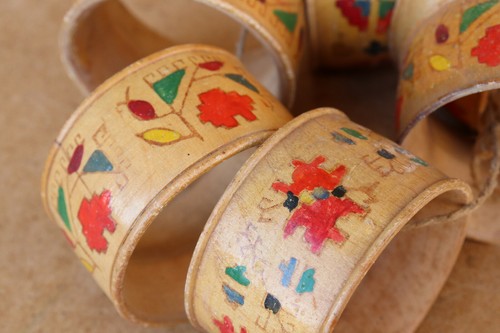 Rings for Napkins Vintage Primitive Wood Old Painted Rustic Retro Mid Century - Picture 4 of 5