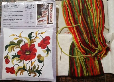 Vintage BMB Broderier Norway Kit Cross Stitch Embroidery Pillow Poppies