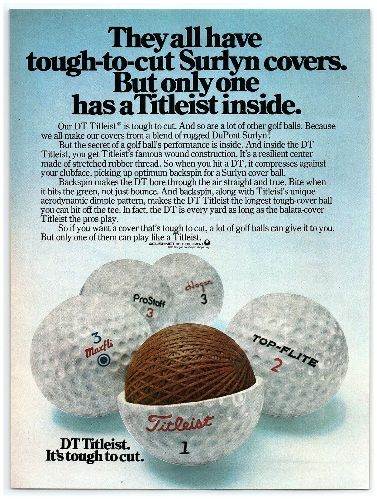 1977 Titleist Vintage Print Ad, Golf Balls Surlyn Covers Hogan ProStaff