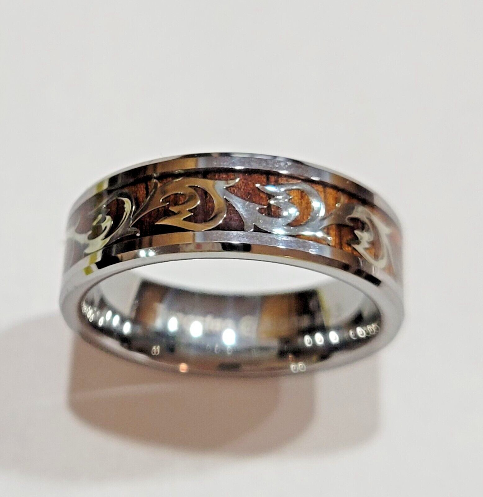 Lazy Pirate Koa Wood with Hook Design Ring set in Tungsten