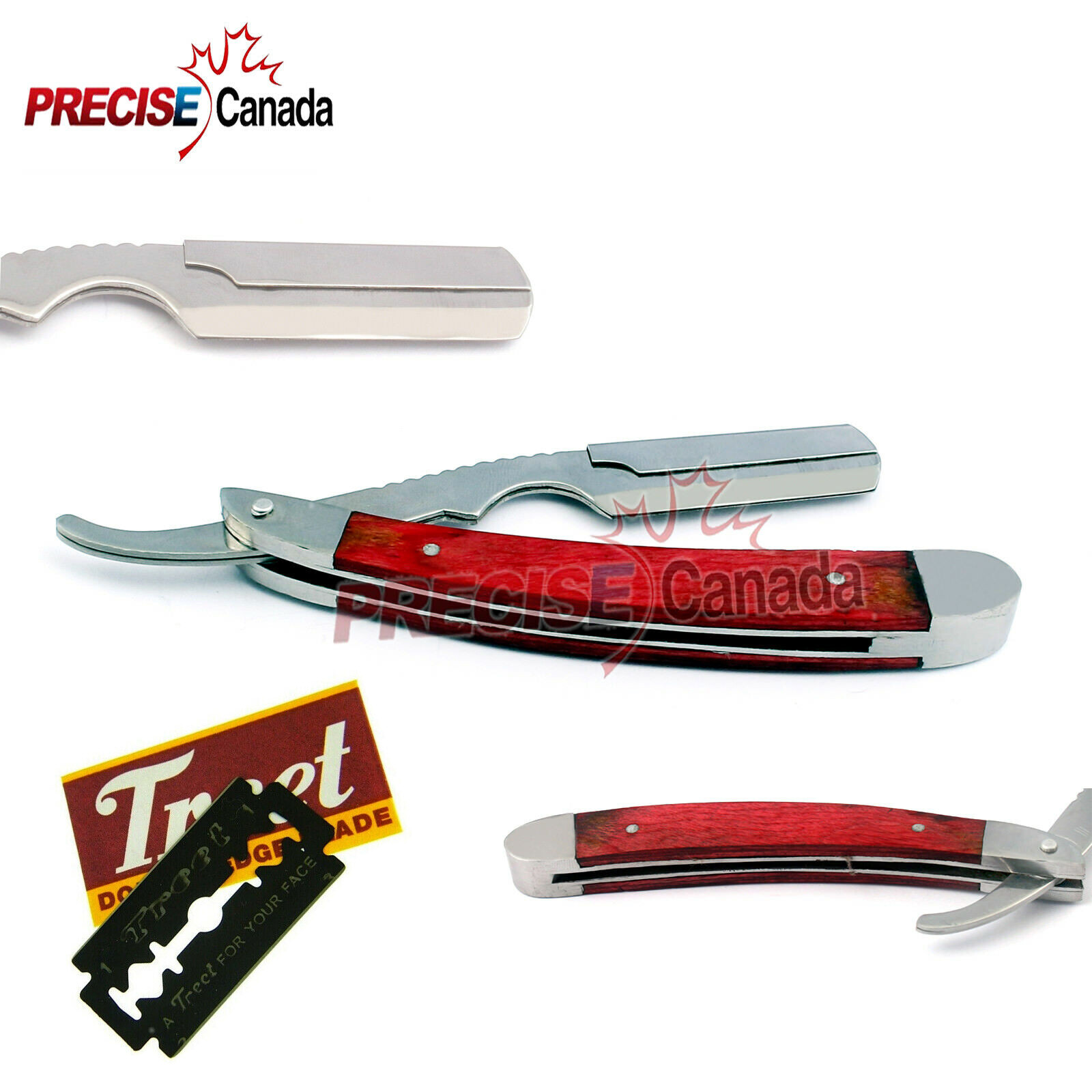 Wood Handle Straight Edge Barber Hair Shaving Razor Folding 