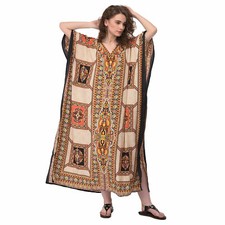 Gypsie Blu Women's Boho Kaftan Maxi Dress Plus Size Summer Casual Long Sundress