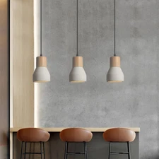 Contemporary Wooden Pendant Light Cement Cone Shade Hanging Ceiling Lighting