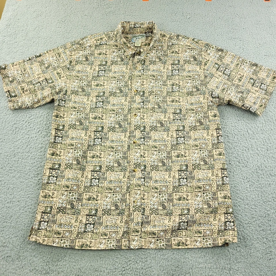 Camisa Big Dogs Para Hombres 2XL XXL Marrón Hawaiano Surf Playa Coche Tropical Campamento Cabaña Foto 2 de 4