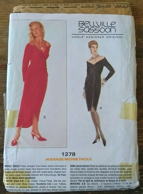 Vintage 90er Vogue 1278 Schnittmuster Designer tailliertes Kleid OHNE UMSCHLAG 8 10 12