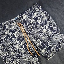 J. Crew Floral Swim Trunks Navy Blue Orange Drawstring Lined Mens Size 35