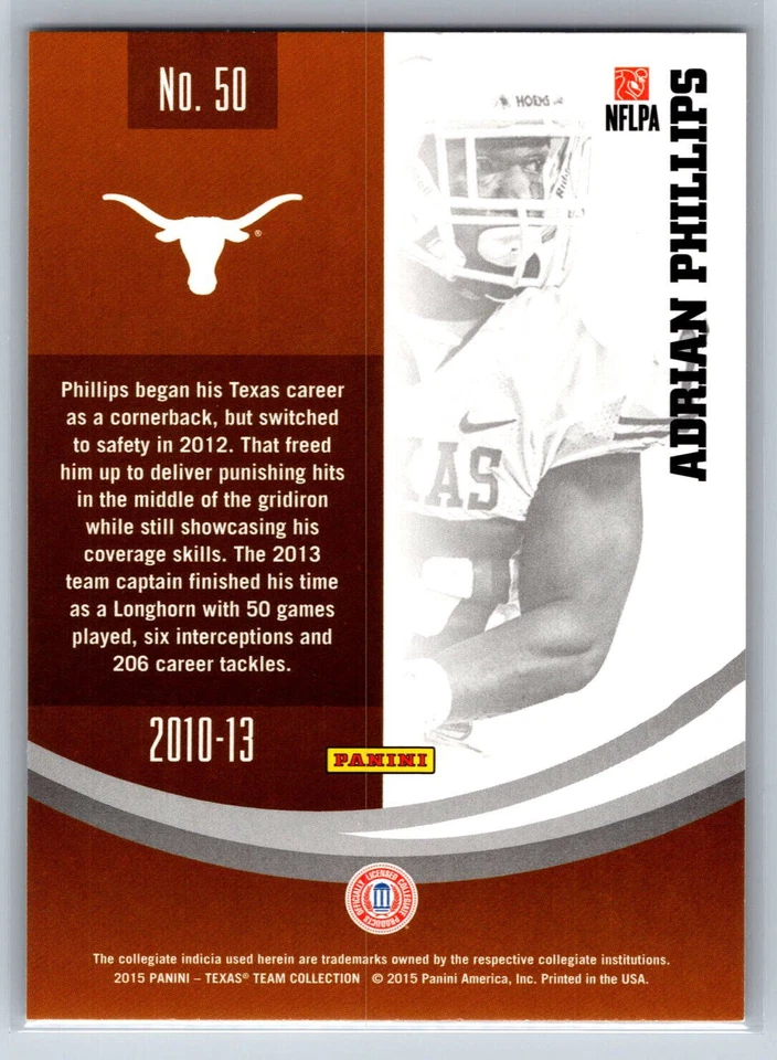 2015 Panini Collegiate Texas Adrian Phillips #50 - Image 2 of 2