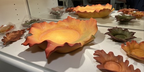 Party Lite Teelicht Herbst 7-teiliges Set Blatt flüsternde Blätter Keramikhalter