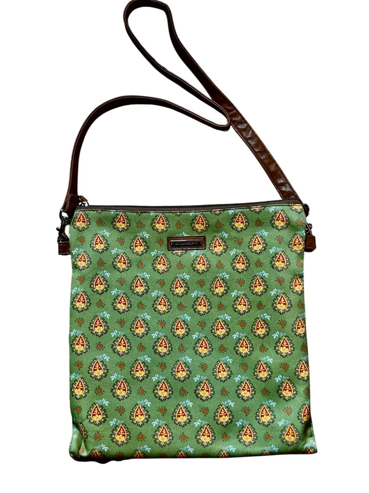 Longaberger Verde Floral Fin de Semana Bolso de Viaje Bandolera Cartera Conjunto Cuero Sintético Foto 2 de 4