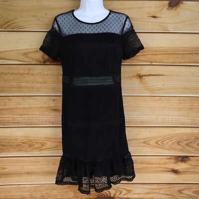 Forever 21 Lace Pencil Dress Womens Size M Black Nylon Blend Short - Main Image