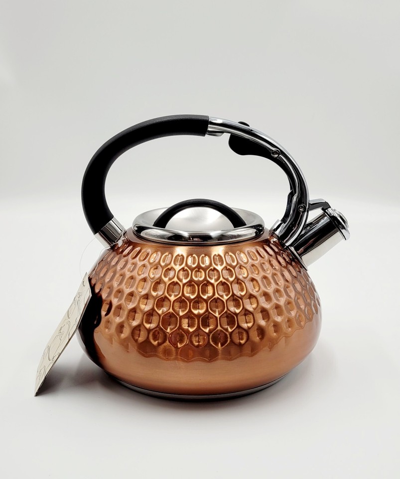 Balduzzi Italian Style Stainless Steel Tea Kettle Hammered Copper Look