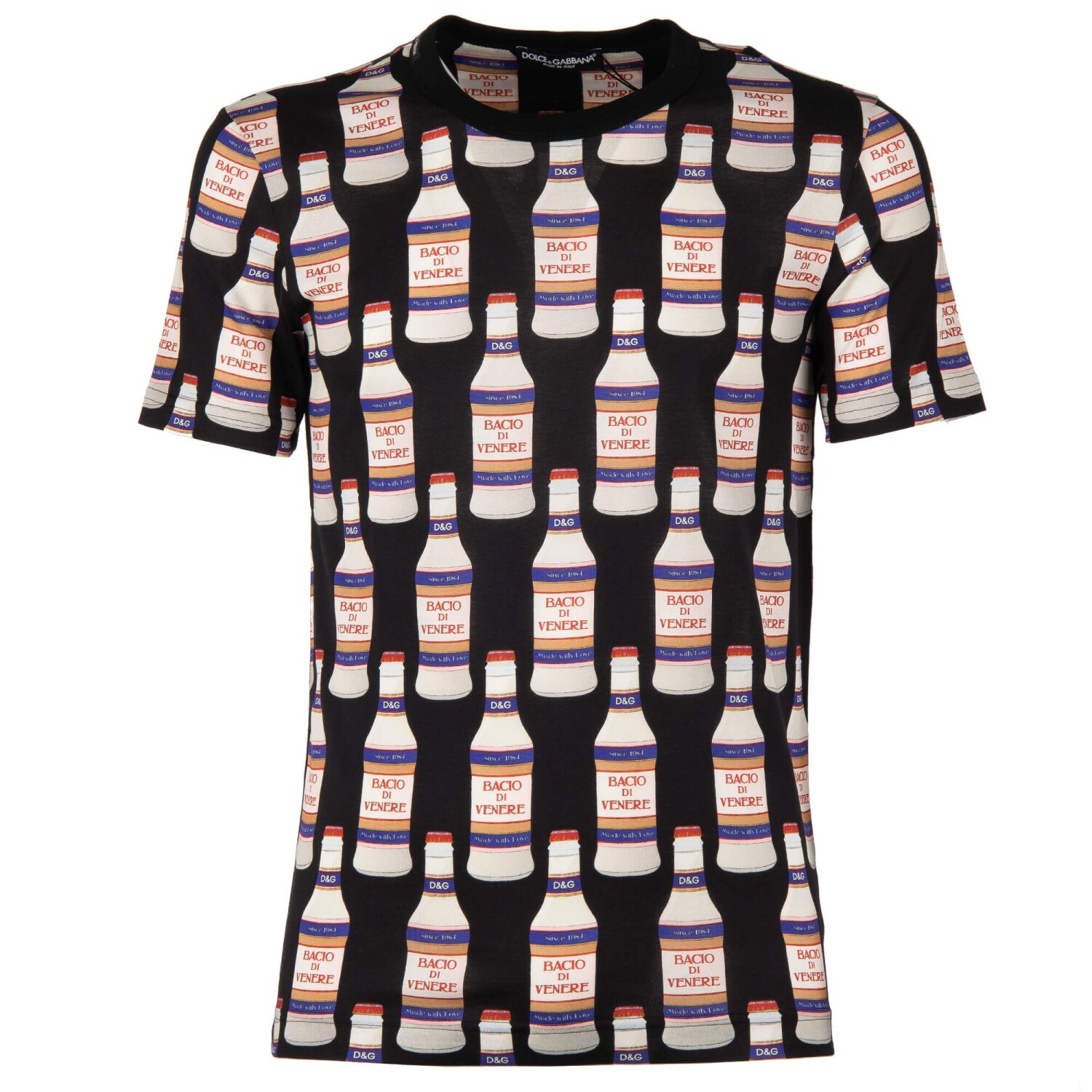 DOLCE & GABBANA Cotton T-Shirt with Bacio Di Venere Bottles Print Black 11073