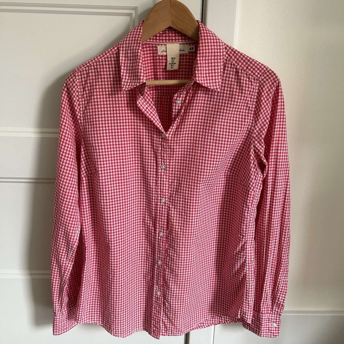 H&M LOGG Women's Button Up Red White Gingham Shirt Size US