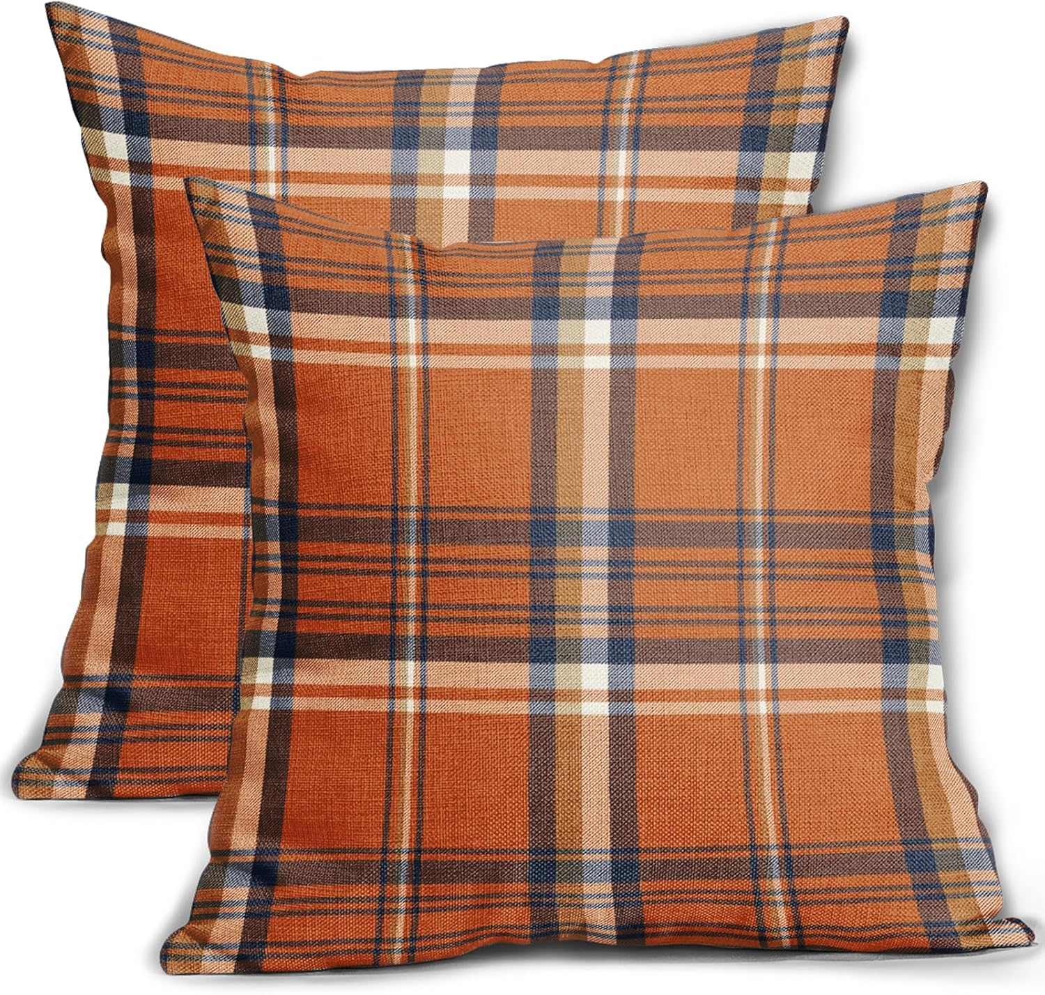 20x20 Orange Blue Buffalo Check Fall Plaid Pillow Covers Set of 2