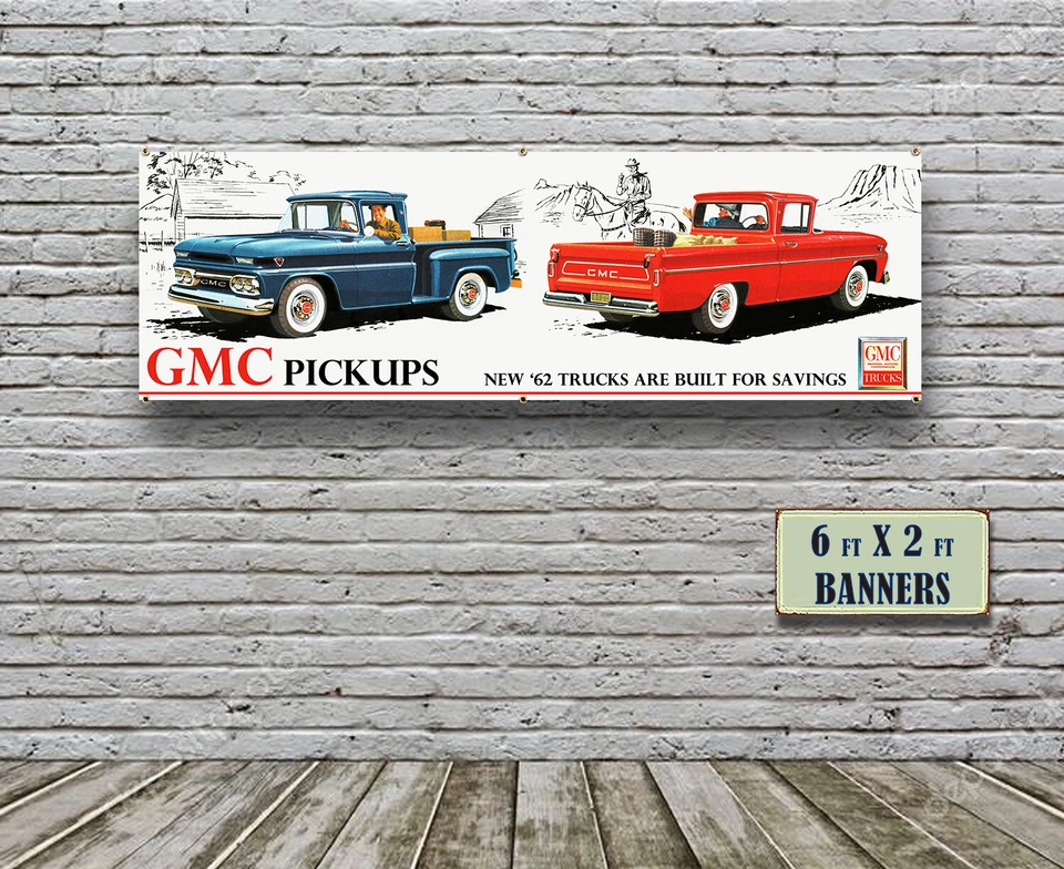1962 GMC Dealer Garage Banner Truck Pickup Fleet side Step V8 Sign Foto 3 de 3