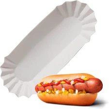 Hotdog Serving Tray for Food Serving - 50Pcs White Hot Dog Trays Disposable T...