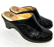 Sofft Clogs Tooled Leather Black Clogs Boho Bohemian Mules Slides Heels  Sz 7.5