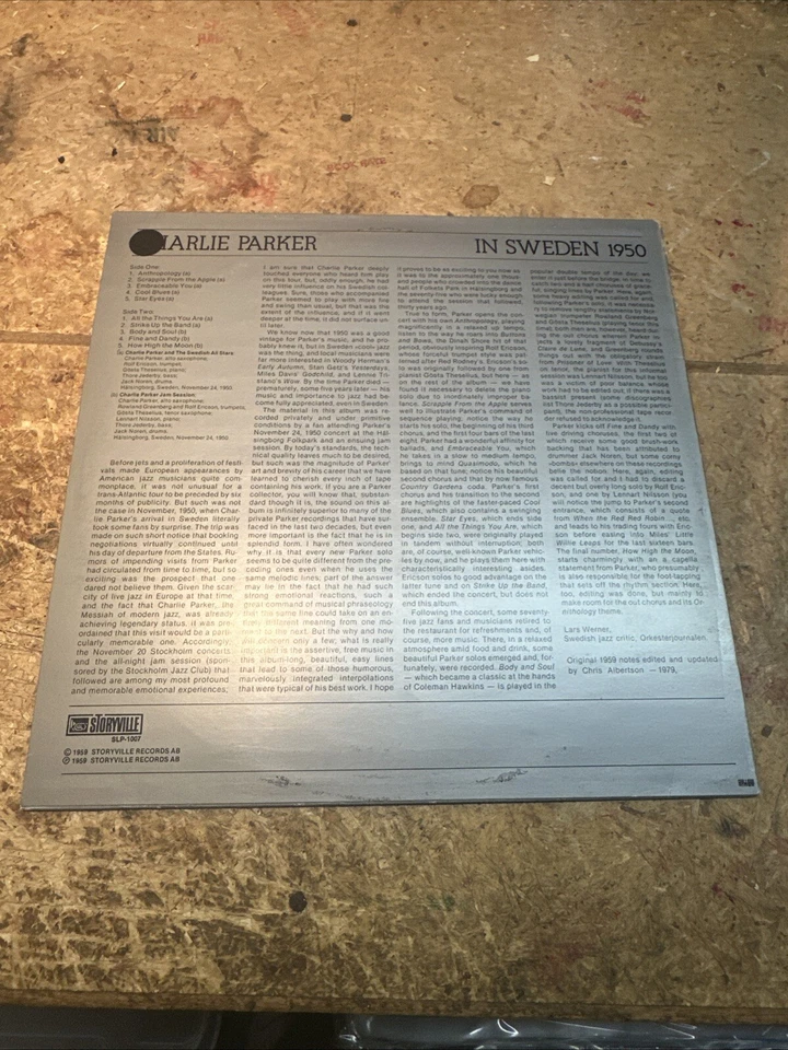 Charlie Parker – Charlie Parker In Sweden 1950 - Storyville SLP-1007 - Jazz Lp - Image 4 of 4