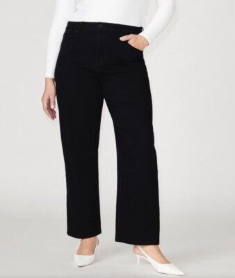 NEW Bold Elements 24W Cut to Curve Straight Leg Ankle Slit Stretch Jeans Black 