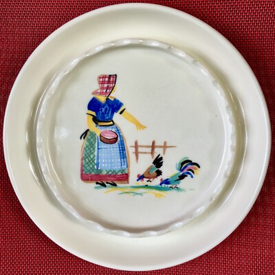 A+ Vintage Harkerware Hard-Boiled Deviled-Egg Cup/Plate/Bowl/Dish Farmer Rooster