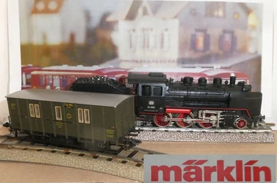# 3003 + 4509 Marklin train HO Locomotive vapeur 24 058 + wagon de la DB 2 rails - Photo 1/4