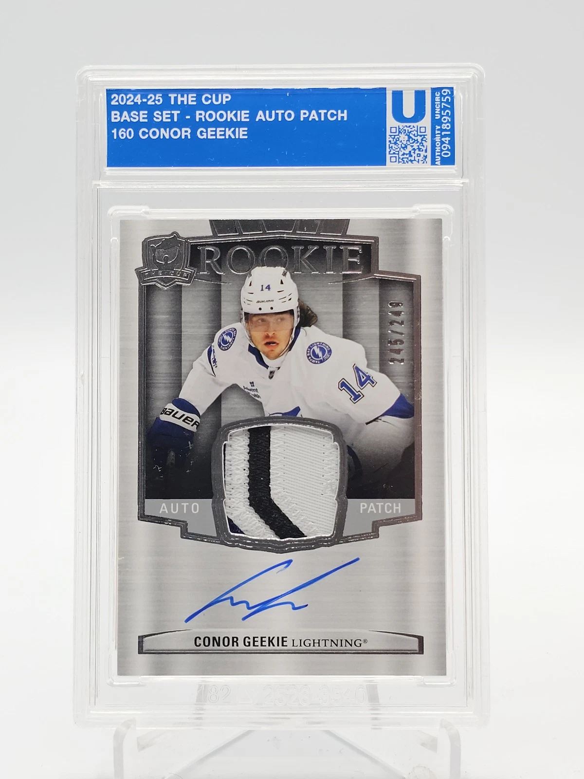 CONOR GEEKIE 2024-25 UD THE CUP RPA ROOKIE PATCH AUTO /249 #160 LIGHTNING Q4871
