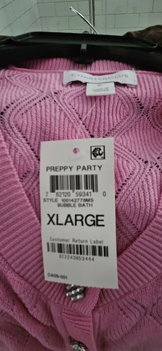 Charter Club Preppy Party Short Sleeve Cardigan Sweater rhinestone buttons XL - Picture 7 of 8