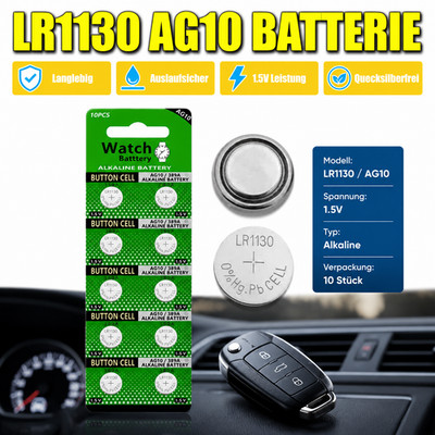 10-Tlg LR1130 LR54 L1131 AG10 Alkaline Knopfzelle 1.5V Schlüssel Batterie