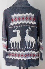 Eddie Bauer Open Front Cardigan Sweater Size M Heavy Knit Fair Isle Reindeer