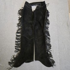 Black Suede Leather Horse Show Chaps Full Zip Shotgun Fringe Silver Conchos S/M