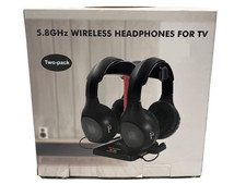 WallarGe HP005 V2 Wireless TV Headphones 2 Headsets RF Charging Base Open Box