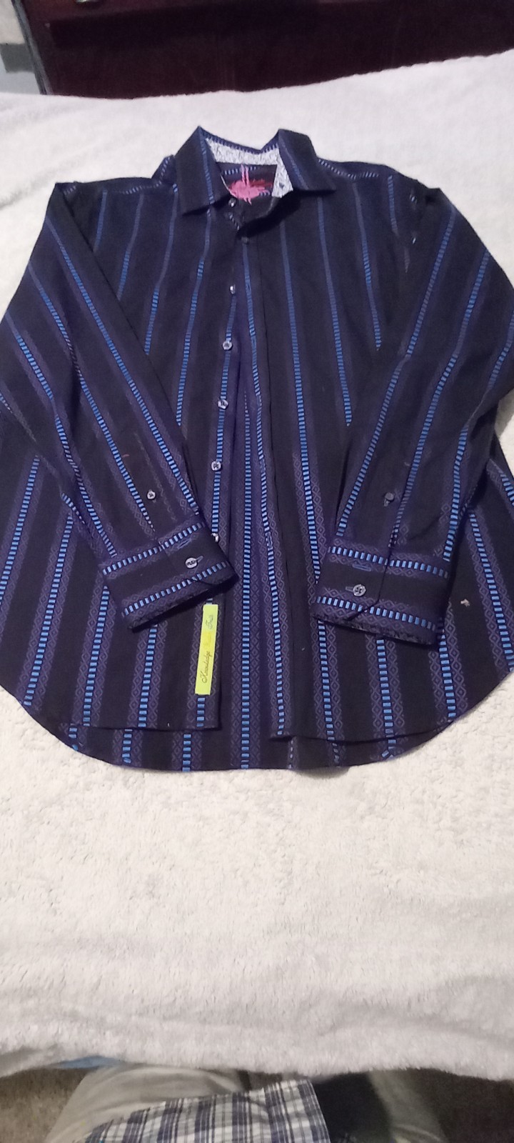 Robert Graham Mens L Knowledge Wisdom Truth Blue Button Down Shirt Flip Cuff