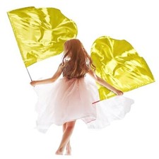 2 Pcs Set 32" Praise Dance Worship Flags with Scalable Rod for Kids Gold
