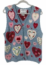 Vintage Eagles Eye Collectibles Knit Valentines Sweater Vest Hearts Size Small