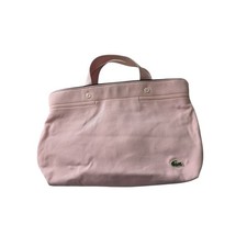 Lacoste Pink Pique Tote Bag Green Crocodile Logo Striped Lining Canvas Handbag