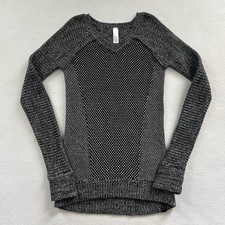 Ivivva Busy To Be Cozy Pullover Black Gray Thumbhole Sweater Lululemon Girl 14