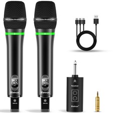 Rechargeable Wireless Microphone, Dual Metal Cordless Handheld Dynamic Wirele...