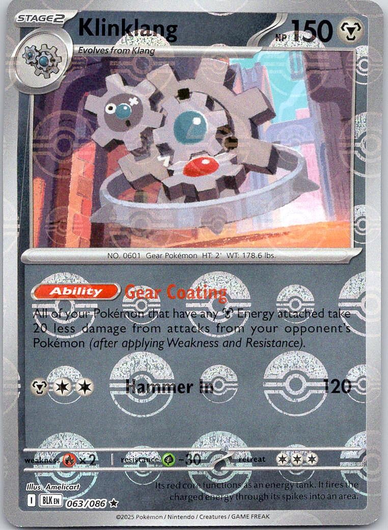 Pokemon Klinklang 63/86 Black Bolt Rare Pokeball Holo NM TCG