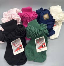 Vtg Frilly 90s Anklets Socks Girls 6-7.5 Double Ruffle Cuff USA Cotton Lot Of 6