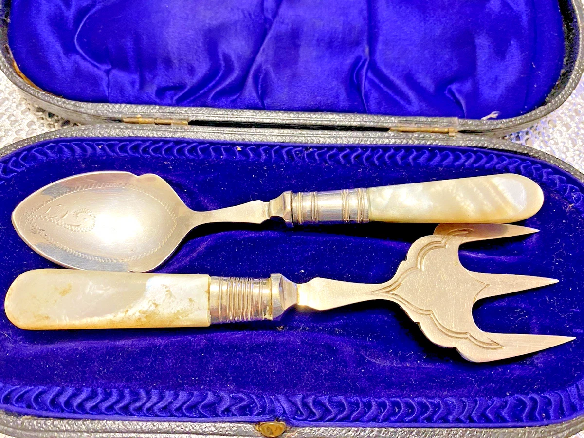 Vintage Sheffield Silver Plated & Mother of Pearl Handled Bread Fork & Jam Spoon