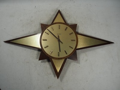 MCM RARE Acctim Star Wall Clock Teak?/Wood - Large 62cm x 40cm