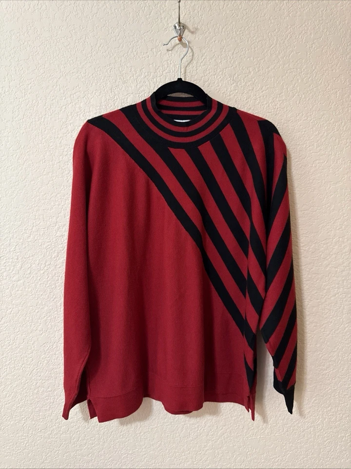 Suéter Top Chicos Luxe Mezcla Cachemira Rayas Talla 2 Grande Rojo Negro Clásico Foto 2 de 4