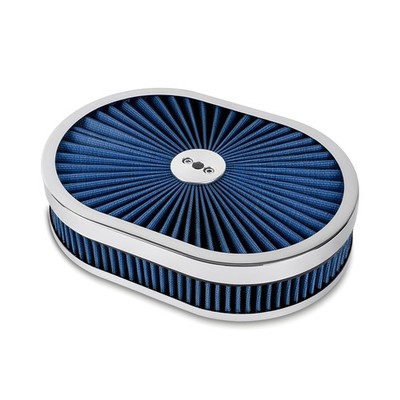 12'' x 3''/12'' x 2'' Oval Air Filter Assembly Kit w/Flow-Thru Lid High Flow Chrome
