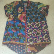 Johnny Was Promisino Zoli Top Blouse Womens Medium Floral Tunic Silk Ruffles *