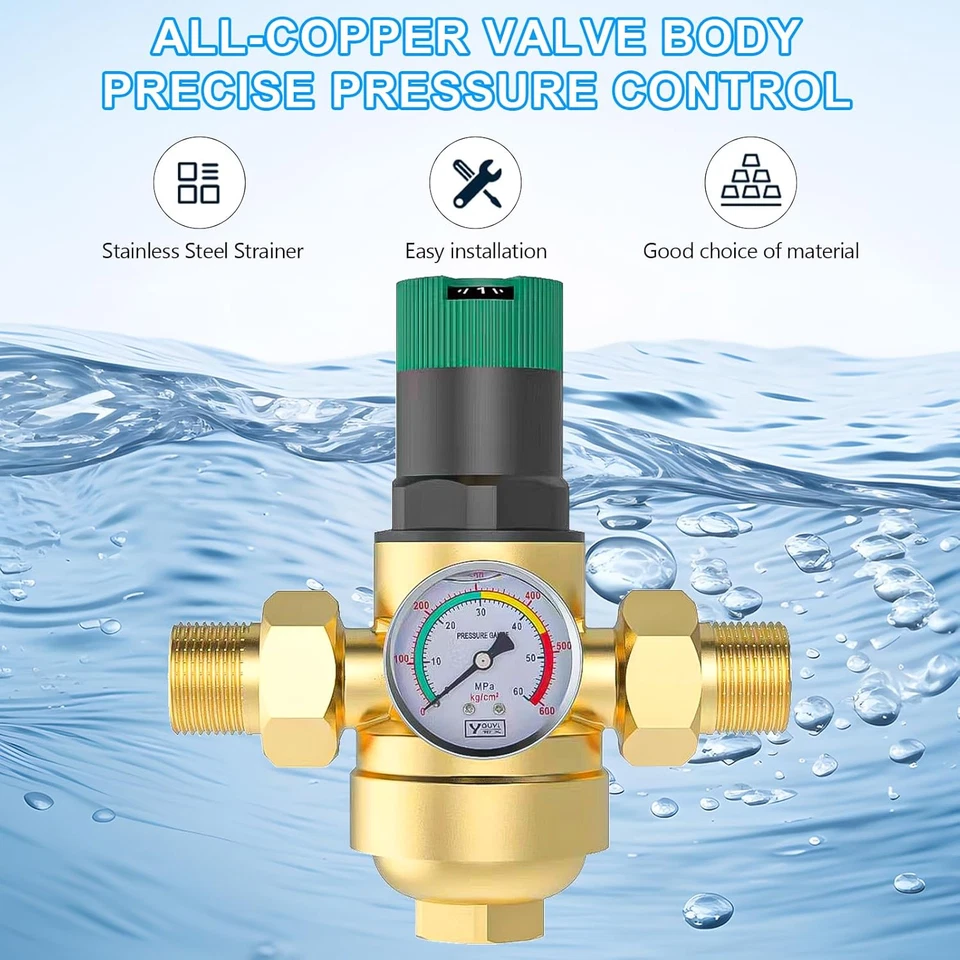 Riduttore Di Pressione Acqua 3/4 Pollici, Regolatore in Ottone - Immagine 3 di 4