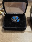 Silver-Tone Oval Blue Opal 3-Stone Cocktail Statement Ring Size 7.5 — photo 2